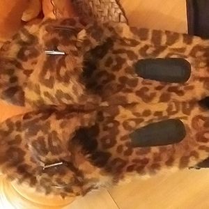 Alexander Wang fur slides.